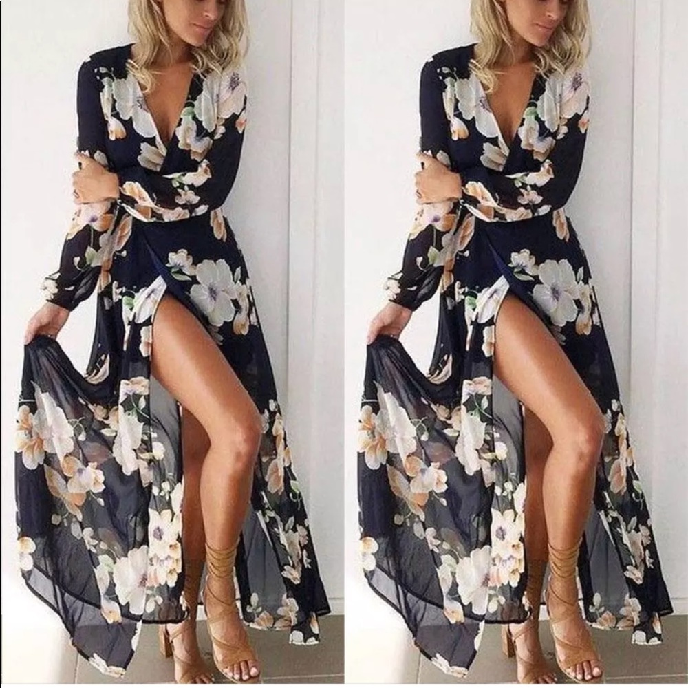 Black floral chiffon dress size Small